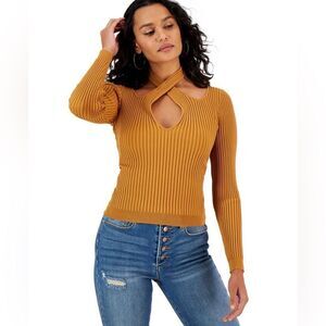 Minkpink Gianna Crisscross Ribbed Knit Long Sleeve Top NEW NWT